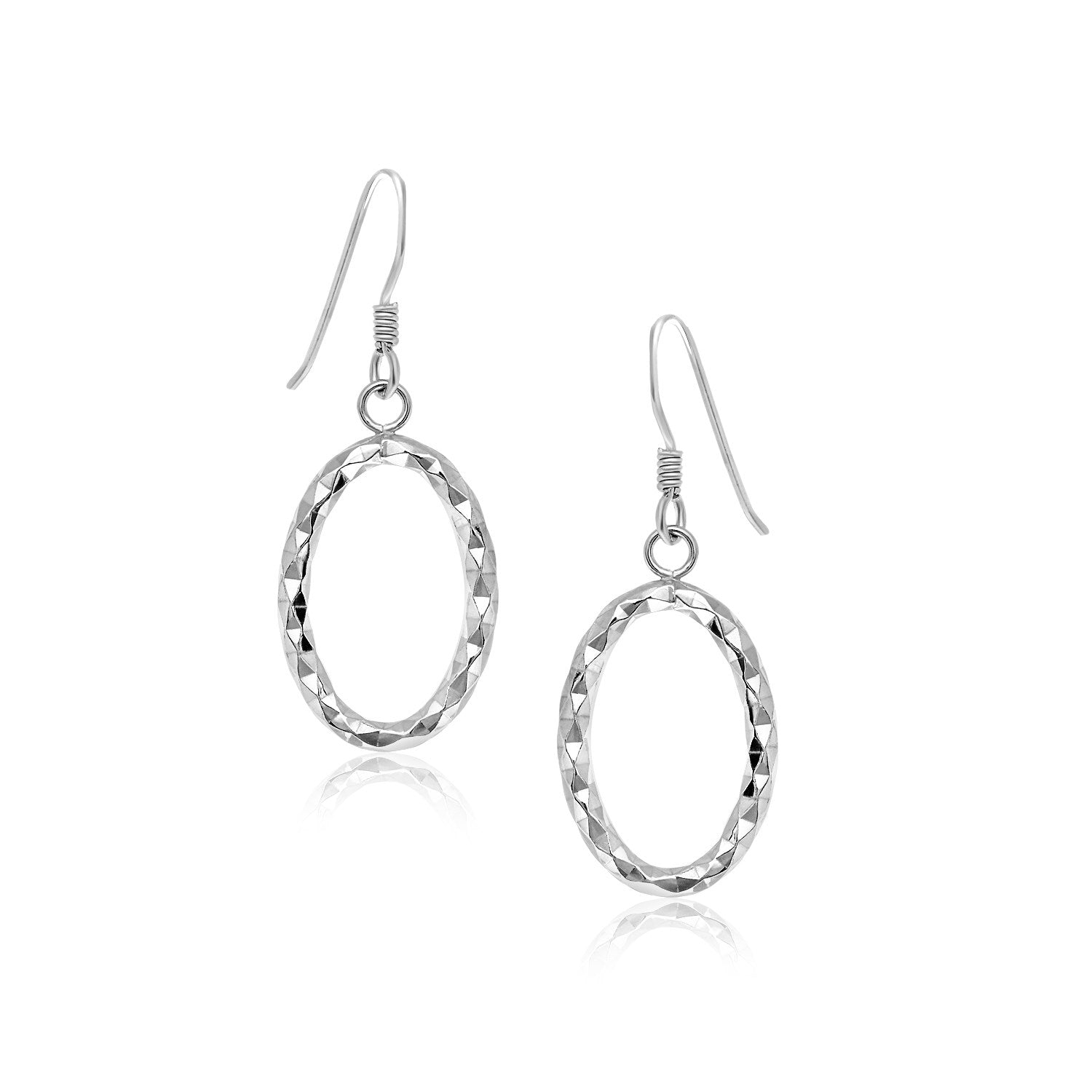 Sterling Silver Open Oval Drop Earrings with Textured Design