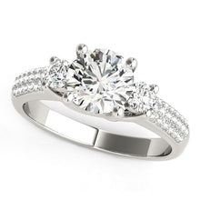 Load image into Gallery viewer, 14k White Gold 3 Stone Pave Set Band Diamond Engagement Ring (1 7/8 cttw)
