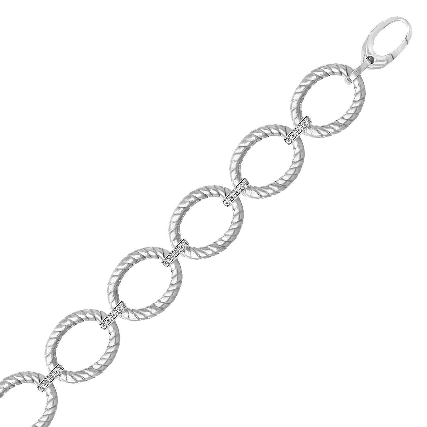 Sterling Silver Rhodium Finished Diamond Accented Cable Oval Bracelet (.20cttw)