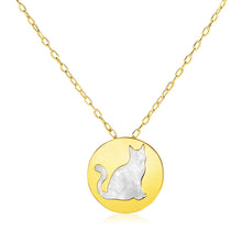 Load image into Gallery viewer, 14k Yellow Gold Necklace with Cat Symbol in Mother of Pearl
