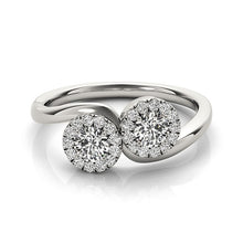 Load image into Gallery viewer, 14k White Gold Halo Set Round Two Stone Diamond Ring (3/8 cttw)
