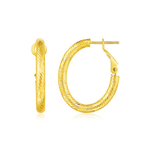 14k Yellow Gold Petite Textured Oval Hoop Earrings