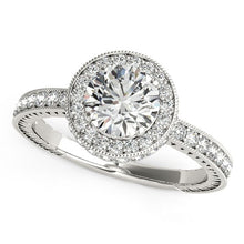Load image into Gallery viewer, 14k White Gold Milgrain Border Diamond Pave Engagement Ring (1 1/2 cttw)
