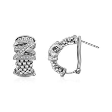 Load image into Gallery viewer, Popcorn Texture Earrings with Crossover Motif and Diamonds in Sterling Silver
