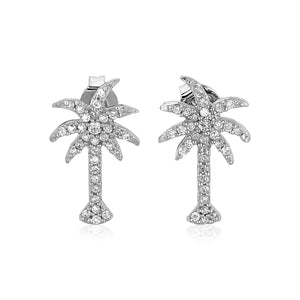 Sterling Silver Palm Tree Earrings with Cubic Zirconias
