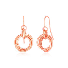 Load image into Gallery viewer, 14k Rose Gold Earrings with Interlocking Circle Dangles
