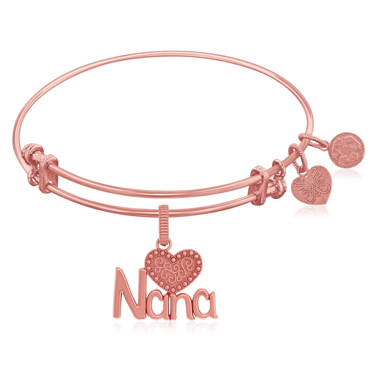Expandable Pink Tone Brass Bangle with Nana and Heart Symbol