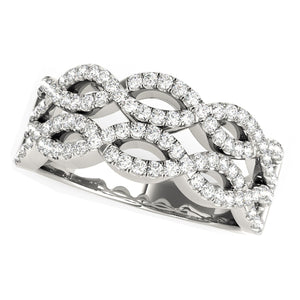 Diamond Studded Double Interlocking Waves Ring in 14k White Gold  (5/8 cttw)