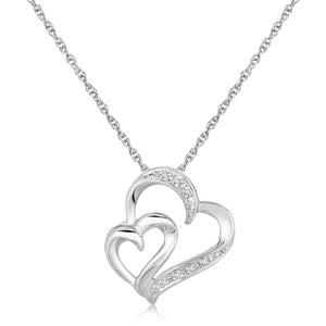 Sterling Silver Diamond Accented Dual Fancy Heart Pendant (.02 cttw)