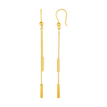 Load image into Gallery viewer, Textured Bar Long Drop Earrings in 14k Yellow Gold
