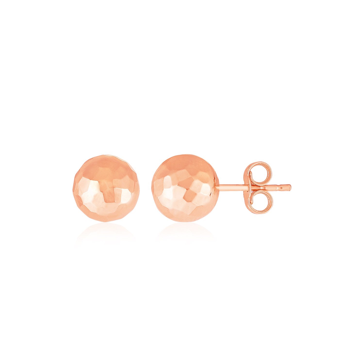 14k Rose Gold Ball Earrings with Faceted Texture