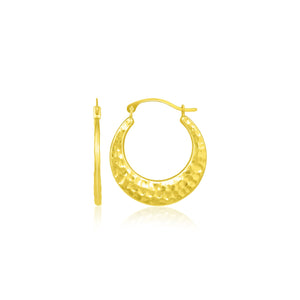 10k Yellow Gold Graduated Textured Hoop Earrings