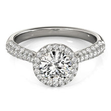 Load image into Gallery viewer, 14k White Gold Halo Diamond Engagement Ring with Pave Band (1 1/3 cttw)
