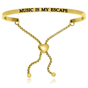 Yellow Stainless Steel Music Is My Escape Adjustable Bracelet