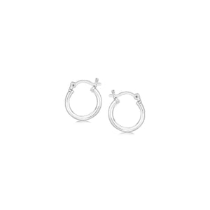 Sterling Silver Rhodium Plated Thin and Small Polished Hoop Earrings (10mm)