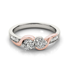 Load image into Gallery viewer, 14k White And Rose Gold Round Two Diamond Curved Band Ring (5/8 cttw)
