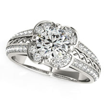 Load image into Gallery viewer, Round Diamond Floral Motif Engagement Ring in 14k White Gold (1 3/8 cttw)
