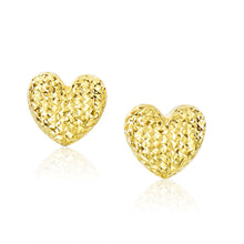 Load image into Gallery viewer, 14k Yellow Gold Puffed Heart Earrings with Diamond Cuts
