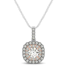Load image into Gallery viewer, 14k White And Rose Gold Cushion Shape Halo Diamond Pendant (1/2 cttw)
