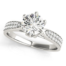 Load image into Gallery viewer, Six Prong 14k White Gold Diamond Engagement Ring with Pave Band (1 5/8 cttw)

