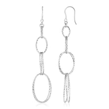 Load image into Gallery viewer, Sterling Silver Textured Interlocking Oval Dangle Earrings

