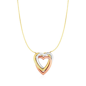 Necklace with Heart Pendant in 10k Tri Color Gold