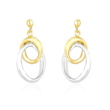 Load image into Gallery viewer, 14k Two-Tone Gold Drop Earrings with Interlaced Oval Sections
