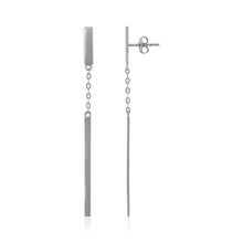 Load image into Gallery viewer, 14k White Gold Polished Bar Earrings with Chain and Bar Drop
