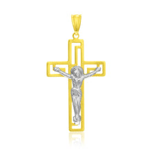 Load image into Gallery viewer, 14k Two-Tone Gold Cross with Figure Pendant
