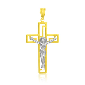 14k Two-Tone Gold Cross with Figure Pendant
