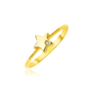 14k Yellow Gold Polished Star Ring with Diamond
