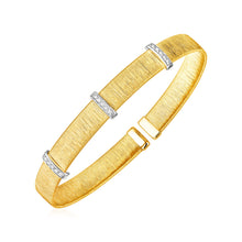 Load image into Gallery viewer, 14k Two Tone Gold Two Toned Silk Textured Cuff Bangle with Diamonds
