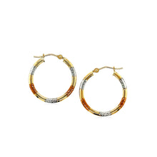 Load image into Gallery viewer, 10k Tri-Color Gold Classic Hoop Earrings with Diamond Cut Details
