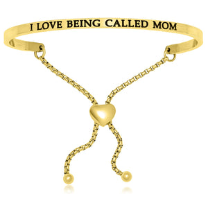 Yellow Stainless Steel I Love Being Called Mom Adjustable Bracelet