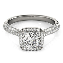 Load image into Gallery viewer, 14k White Gold Halo Pave Band Diamond Engagement Ring (1 1/3 cttw)
