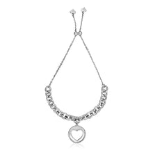 Load image into Gallery viewer, Sterling Silver 9 1/4 inch Adjustable Bracelet with Chain and Heart Charm
