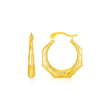 Load image into Gallery viewer, 14k Yellow Gold Textured Octagonal Hoop Earrings
