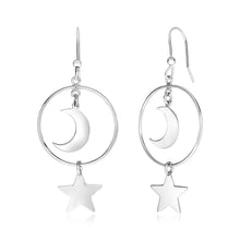 Load image into Gallery viewer, Sterling Silver Earrings with Polished Sun and Moon
