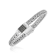 Load image into Gallery viewer, Sterling Silver Weave Style Bracelet with Black Sapphire Accents
