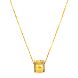 Basket Weave Textured Pendant in 14k Yellow and White Gold