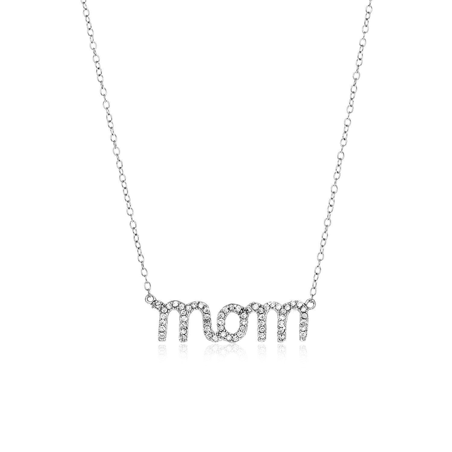Sterling Silver Mom Necklace with Cubic Zirconias