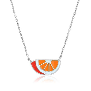 Sterling Silver 18 inch Necklace with Enameled Orange Slice