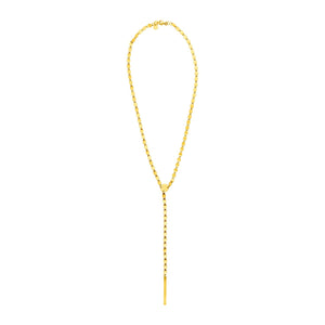 14k Yellow Gold 18 inch Lariat Necklace with Polished Bar and Circles
