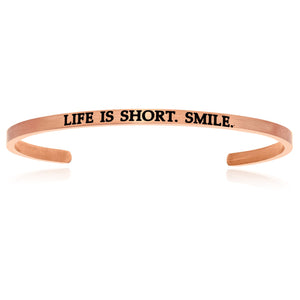 Pink Stainless Steel Life Is Short Smile Cuff Bracelet