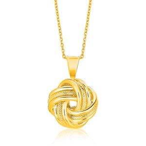 14k Yellow Gold Polished Love Knot Pendant with Ridges