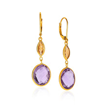Load image into Gallery viewer, 14k Yellow Gold Drop Earrings with Citrine and Amethyst Briolettes
