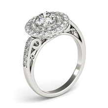 Load image into Gallery viewer, 14k White Gold Diamond with Two-Row Pave Border Engagement Ring (2 cttw)
