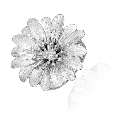 Sterling Silver Flower Ring with Sparkle Texture