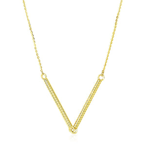 14k Yellow Gold Chain Necklace with Two Connected Thin Bar Pendant