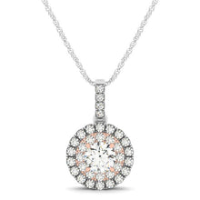 Load image into Gallery viewer, Round Shape Halo Diamond Pendant in 14k White and Rose Gold (1/2 cttw)
